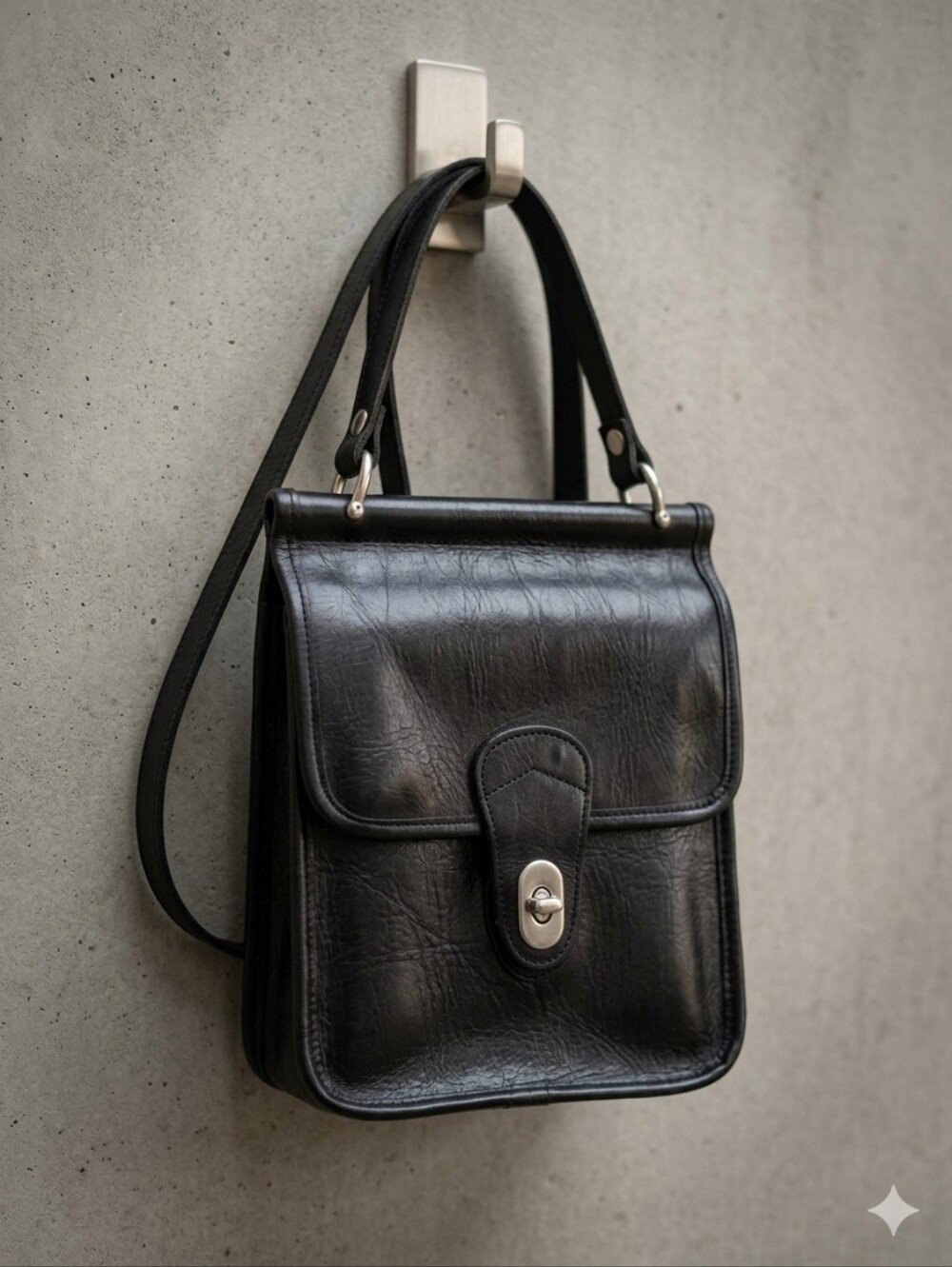 Classic Black Leather Crossbody Bag - Timeless Everyday Style